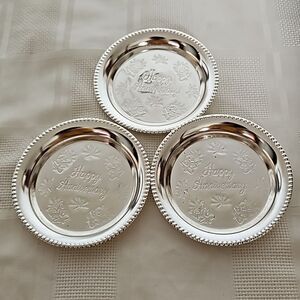 Happy Anniversary Pack Of 3 Small Steel Tray Silver 4.5"
